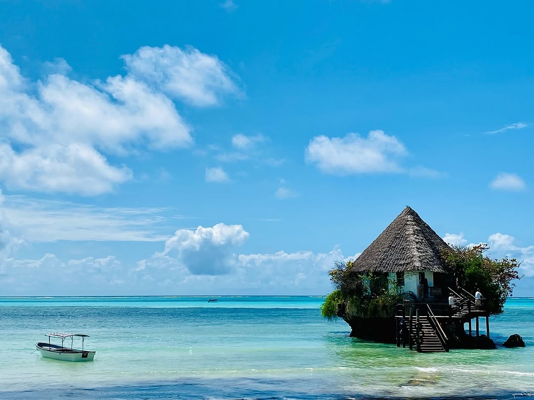 The Rock Restaurant and its surrounding Zanzibar coast